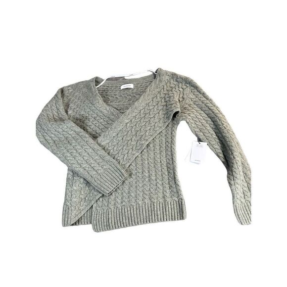 NWT NAADAM Cable Cashmere wool blend Sweater Cris cross V-neck Faded Green Small - Picture 1 of 11